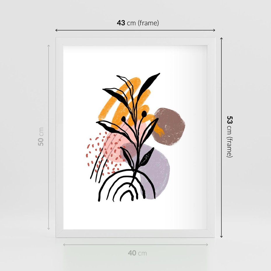 Plakat w ramie 40x50 - Migocące Bezgraniczności - abstrakcyjna sztuka, liść monstery - rama biała