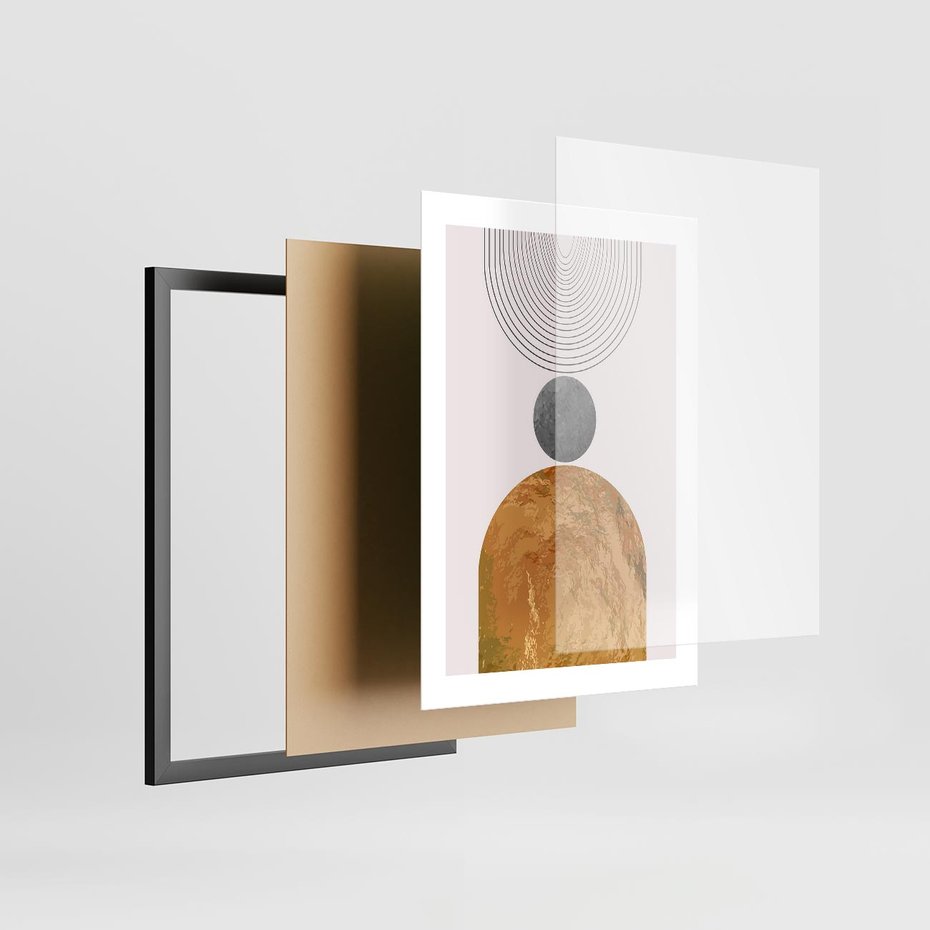 Plakat w ramie 30x40 - Złote Półkole w Sztuce Geometrii - grafika, złote półkole - rama czarna