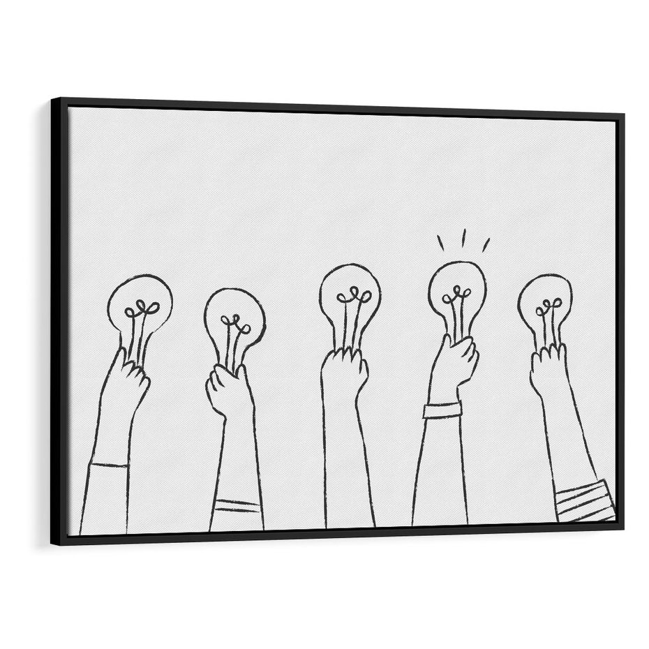 Obraz w ramie 70x50 - Idea w Rękach - szkic, grafika - rama czarna