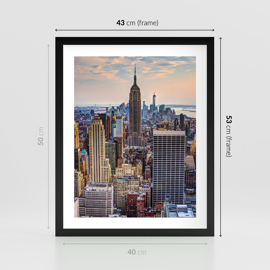 Plakat w ramie 40x50 - Manhattan - Wieżowce Nowego Jorku - Manhattan, Nowy Jork - rama czarna