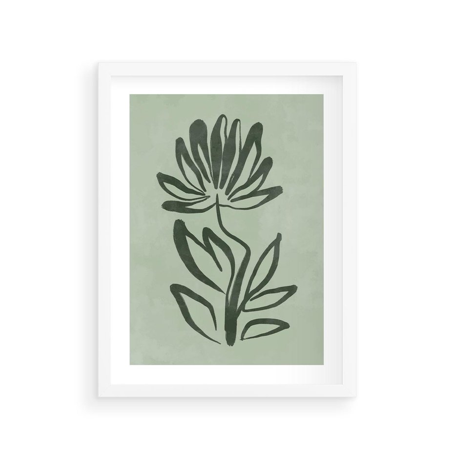 Plakat w ramie 30x40 - Zieleń Wyjątkowego Ukojenia - zielona abstrakcja, zgaszona zieleń - rama biała