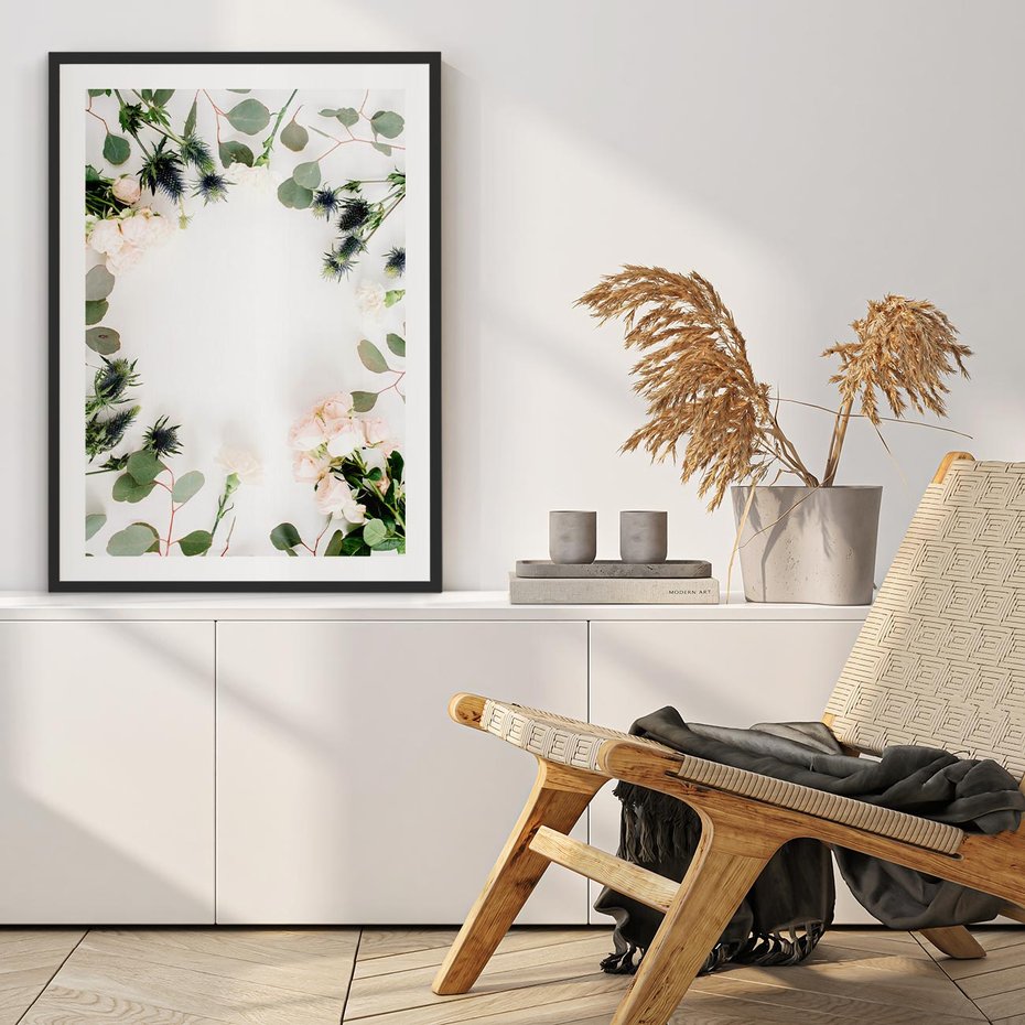 Plakat bez ramy 50x70 - Róże i Zielone Liście - kompozycja kwiatowa, róże