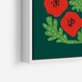Obraz w ramie 50x50 - Księga Odbić - abstrakcyjna kwiatowa kompozycja, zielone mocne tło - rama biała