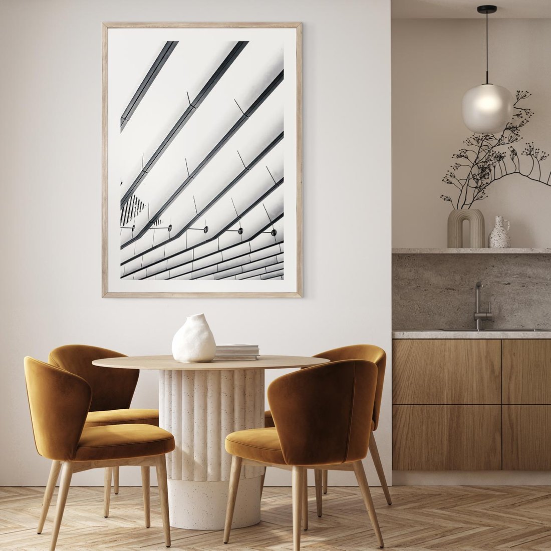 Plakat w ramie 50x70 - Czarno-Biała Fotografia Architektury - nowoczesna architektura, bialo czarny - rama drewno