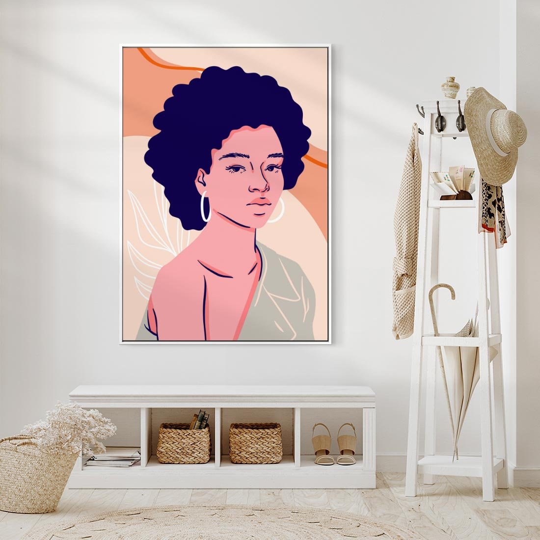 Obraz w ramie 70x100 - Kobiecy Kształt Świata - nowoczesny plakat, styl retro - rama biała