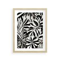 Plakat w ramie 30x40 - Czarne Liście - akwarelowy obraz, czarno biały - rama drewno