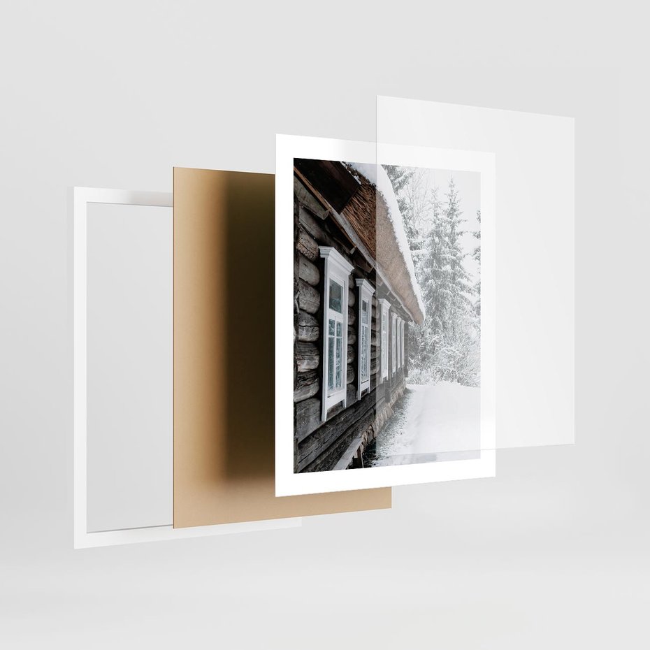 Plakat w ramie 40x50 - Cicha Zima - zima, domek w górach - rama biała