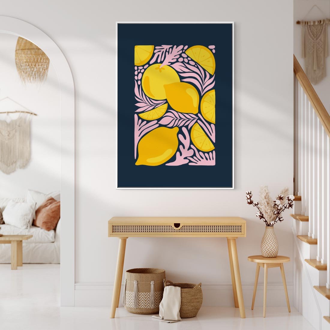 Obraz w ramie 50x70 - Kreatywne Rytmy - granatowe tło, nowoczesna kompozycja - rama biała