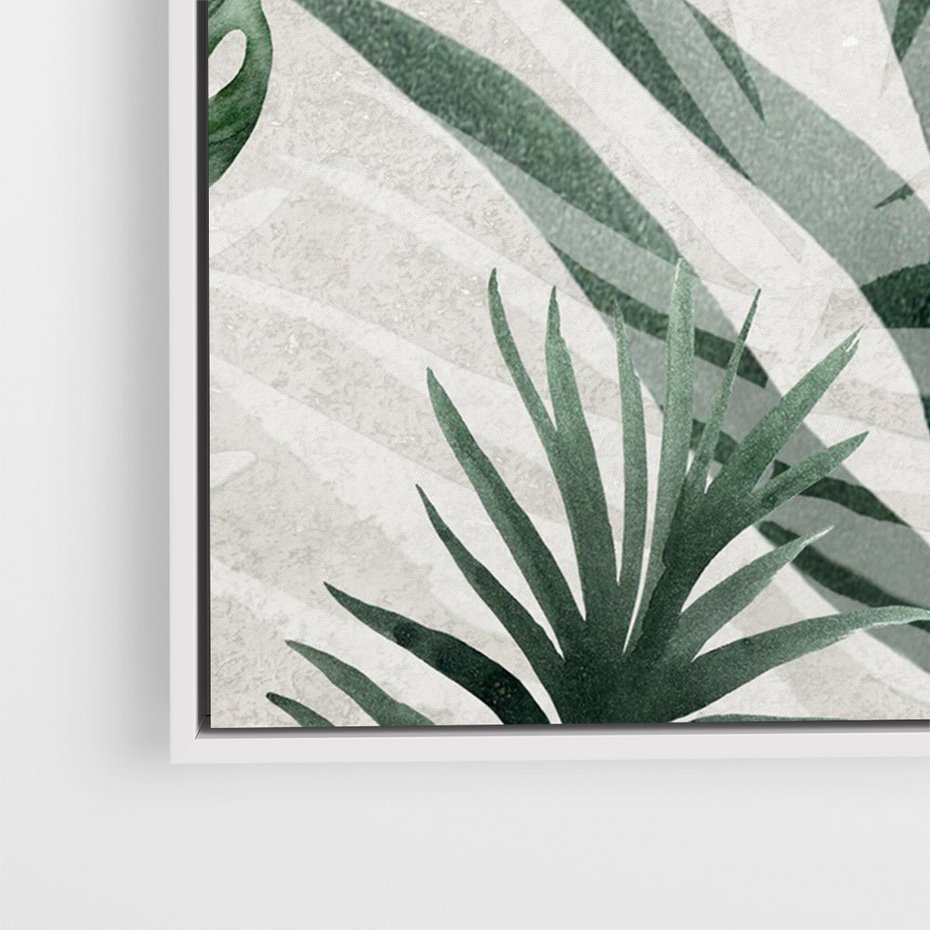 Obraz w ramie 50x70 - Tropikalne Akwarele - tropikalne liście, akwarela - rama biała