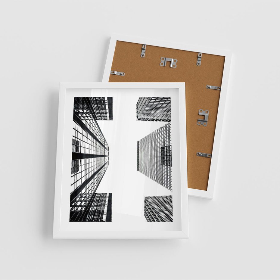 Plakat w ramie 40x50 - Architektoniczna Symetria - architektura, wysoki wieżowiec - rama biała