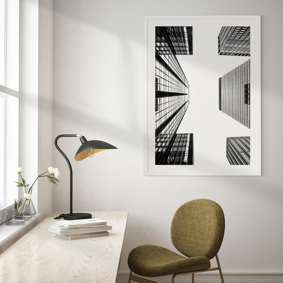 Plakat w ramie 40x50 - Architektoniczna Symetria - architektura, wysoki wieżowiec - rama biała