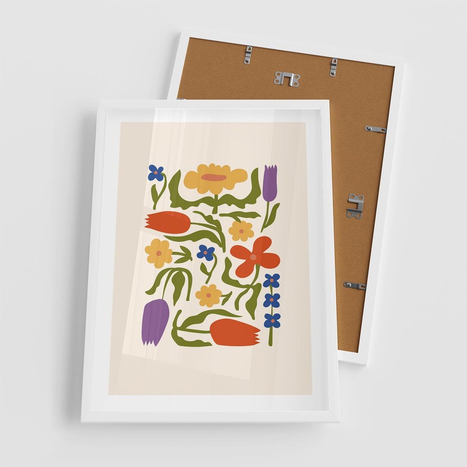 Plakat w ramie 50x70 - Minimalistyczna Harmonia - kwiaty, sztuka nowoczesna - rama biała