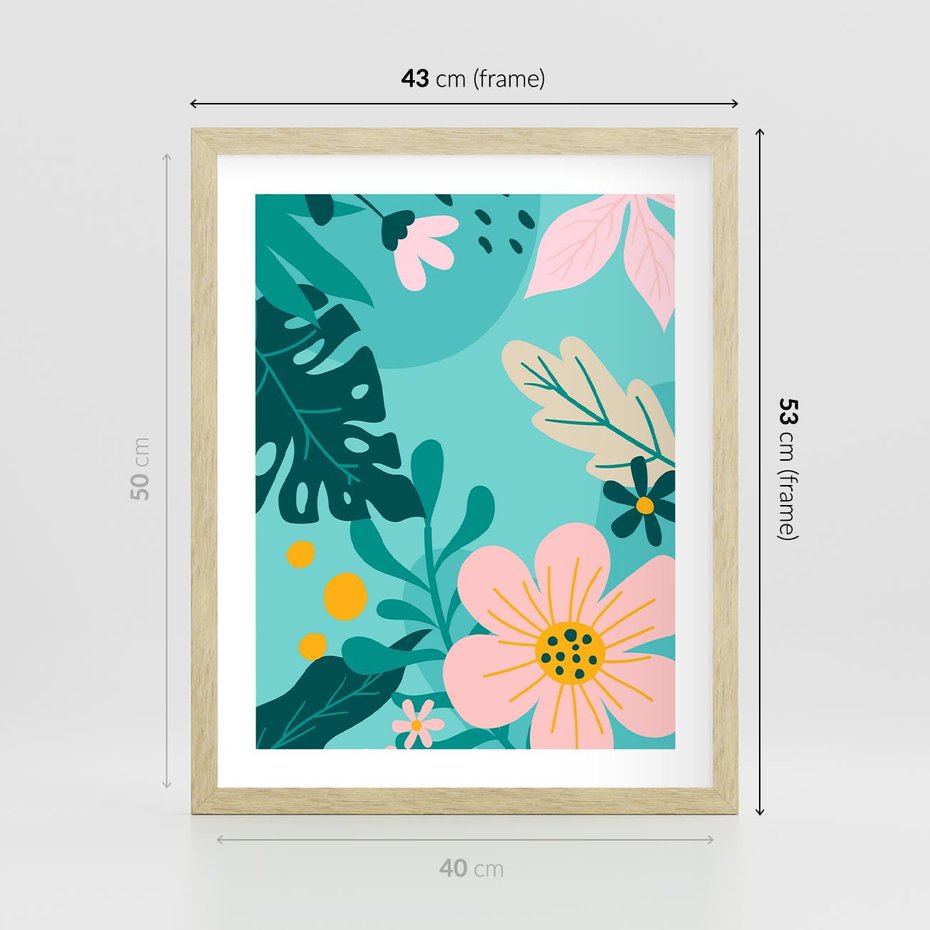 Plakat w ramie 40x50 - Kwiatowy Impuls - pastelowa kompozycja, kwiaty - rama drewno