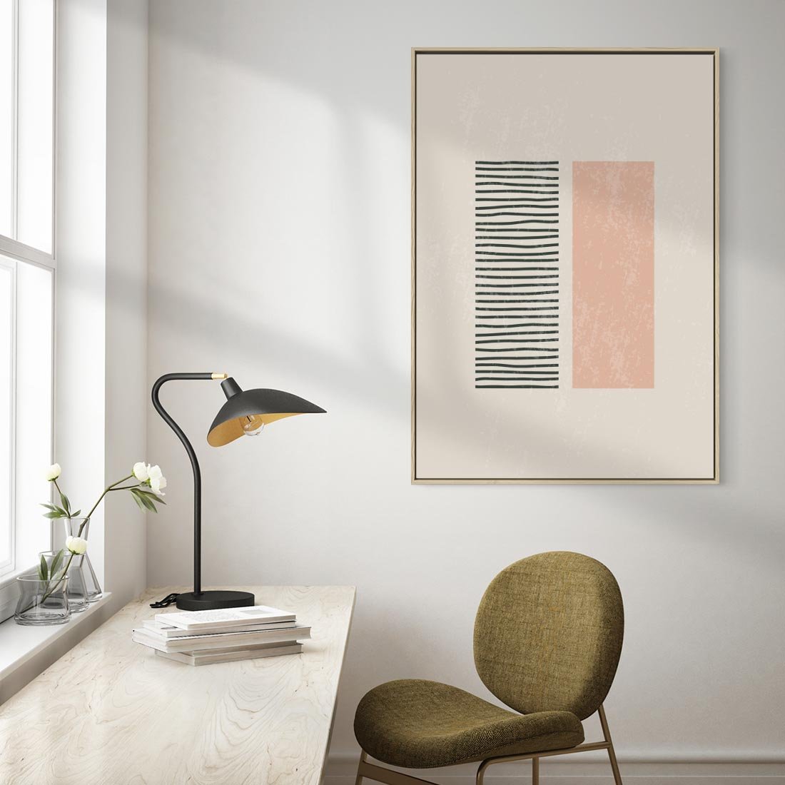 Obraz w ramie 50x70 - Przenikająca Kreatywność - nowoczesna sztuka, minimalizm - rama drewno