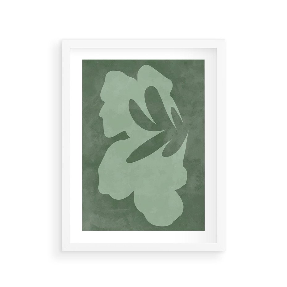 Plakat w ramie 30x40 - Kształty Zieleni - abstrakcyjny kształt, zielony plakat - rama biała