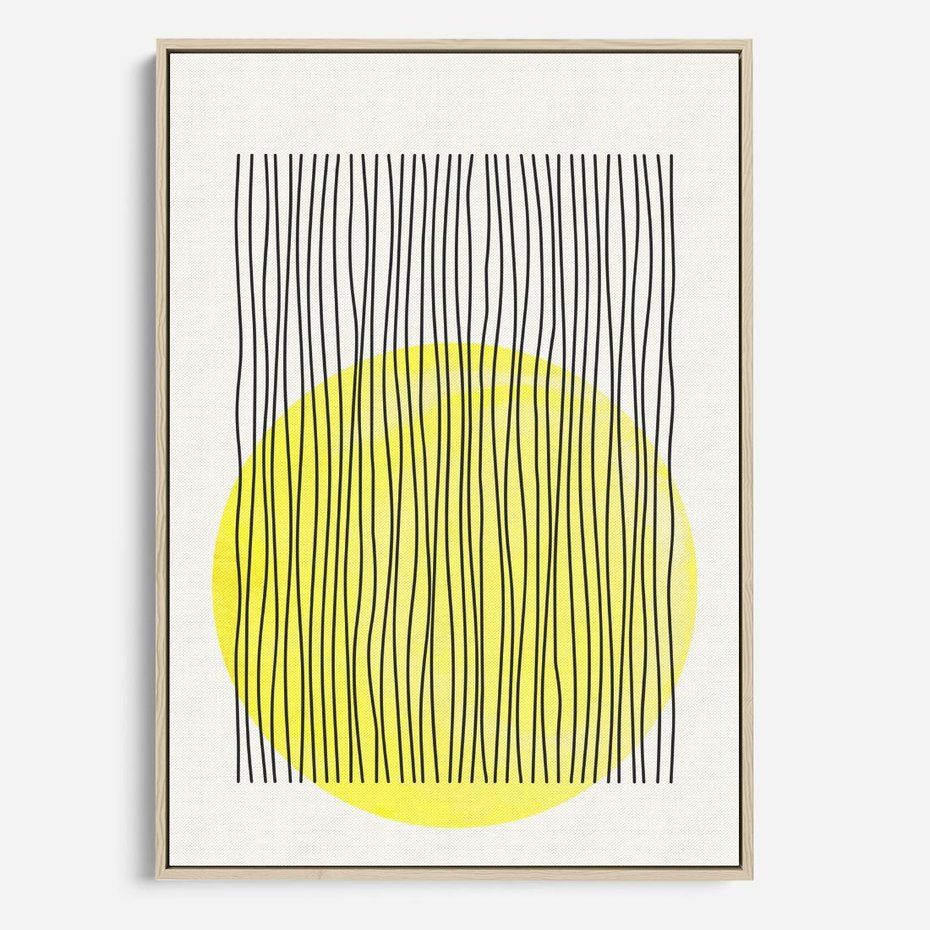 Obraz w ramie 80x120 - Ciepłe Przenikanie - geometria, żółte koło - rama drewno