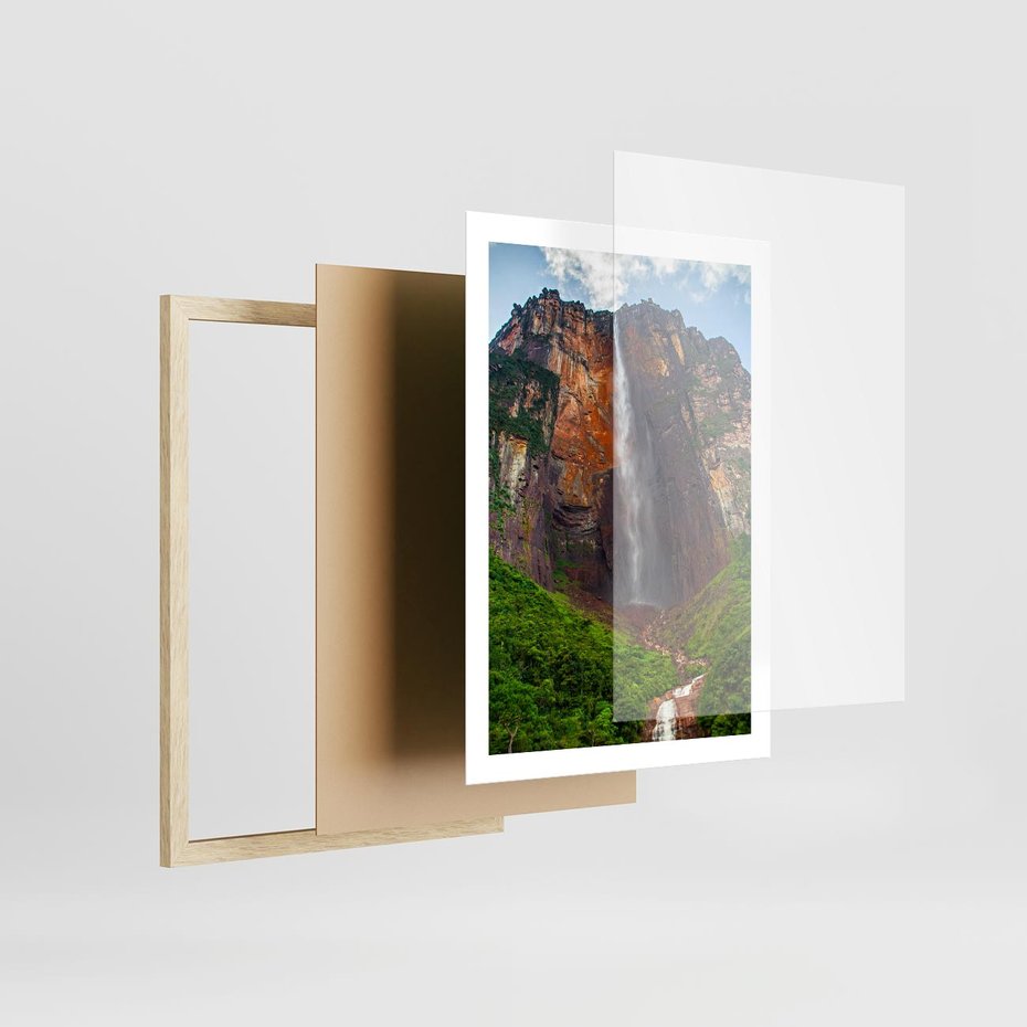 Plakat w ramie 50x70 - Górska siła wodospadów - wodospad, góra - rama drewno