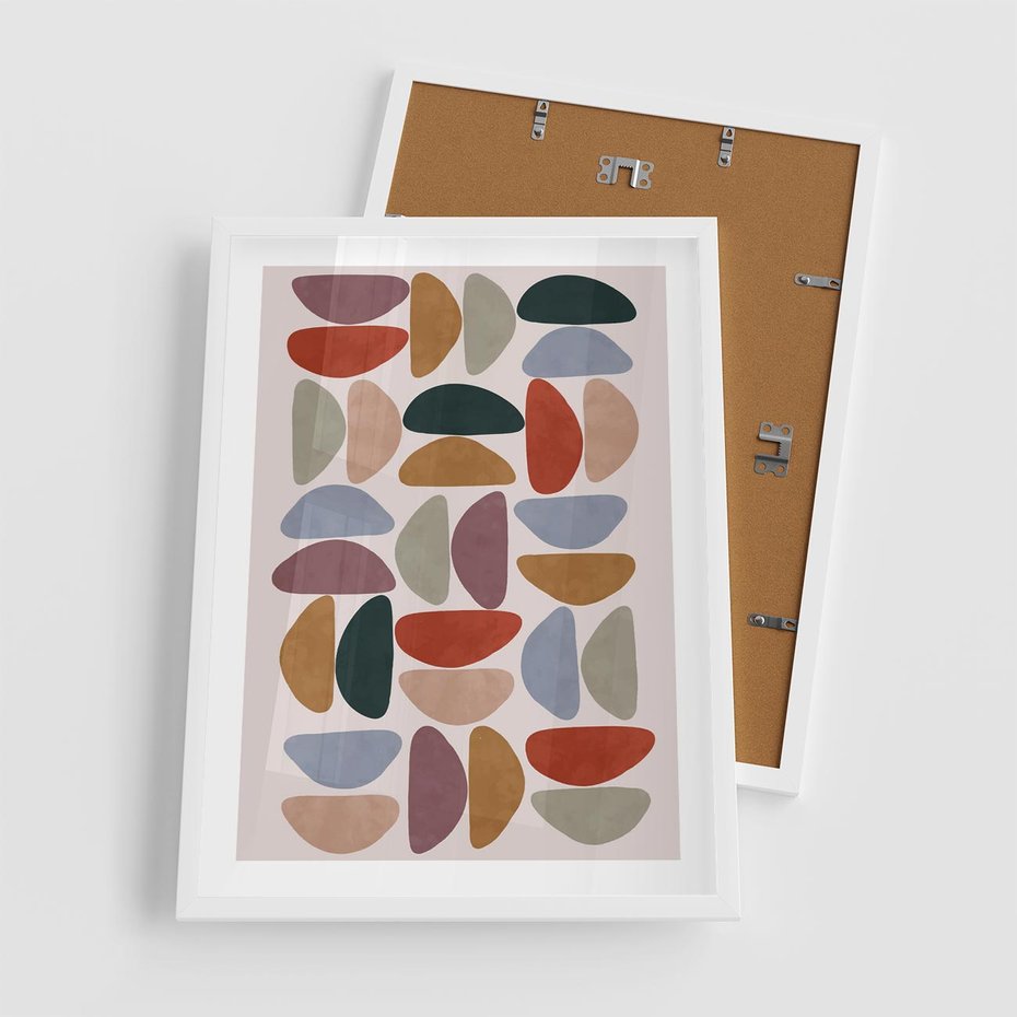 Plakat w ramie 50x70 - Kolorowe Echo Boho - abstrakcyjny obraz, geometryczna kompozycja - rama biała