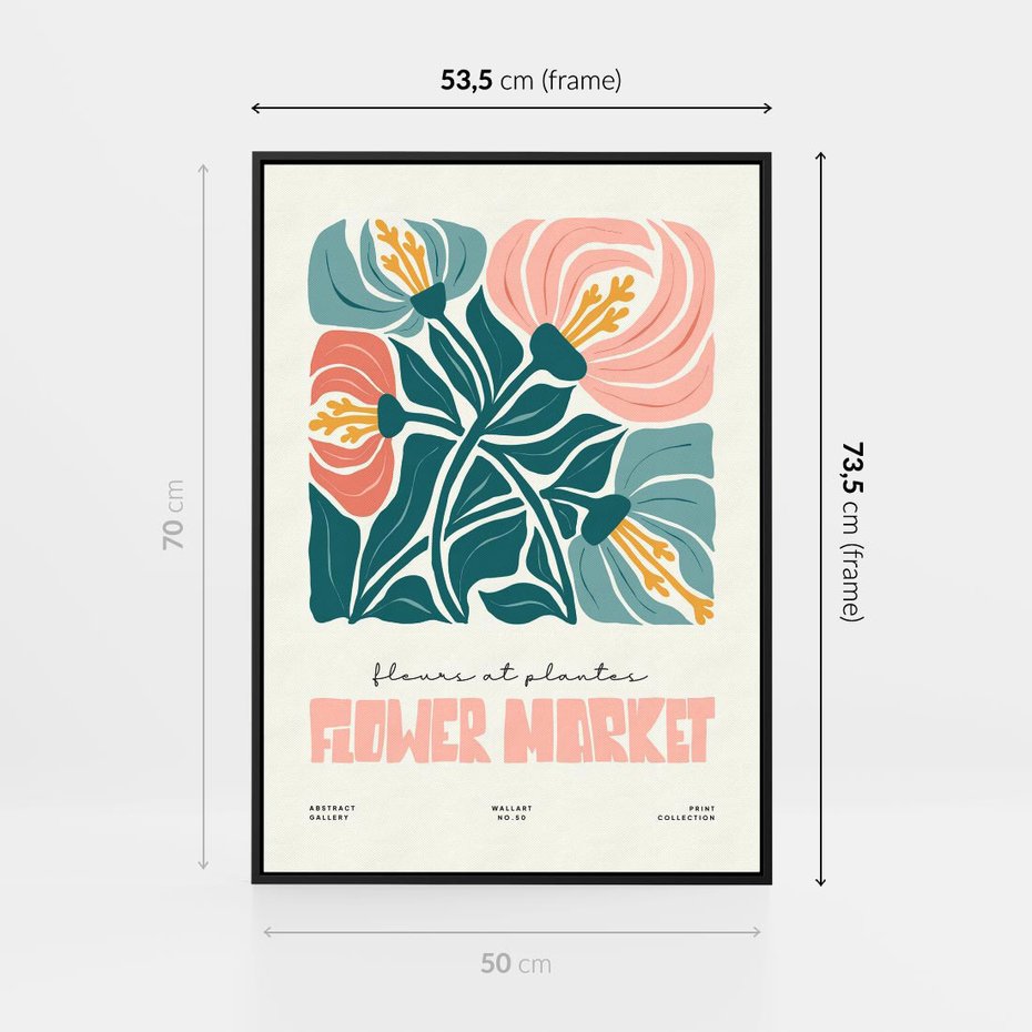 Obraz w ramie 50x70 - Taniec Kształtów - kwiaty, abstrakcyjna kompozycja - rama czarna