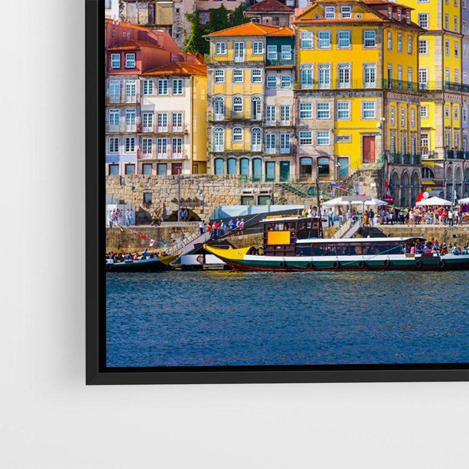 Obraz w ramie 100x70 - Kolorowa Przystań - nadmorskie miasto, kolorowe budynki - rama czarna