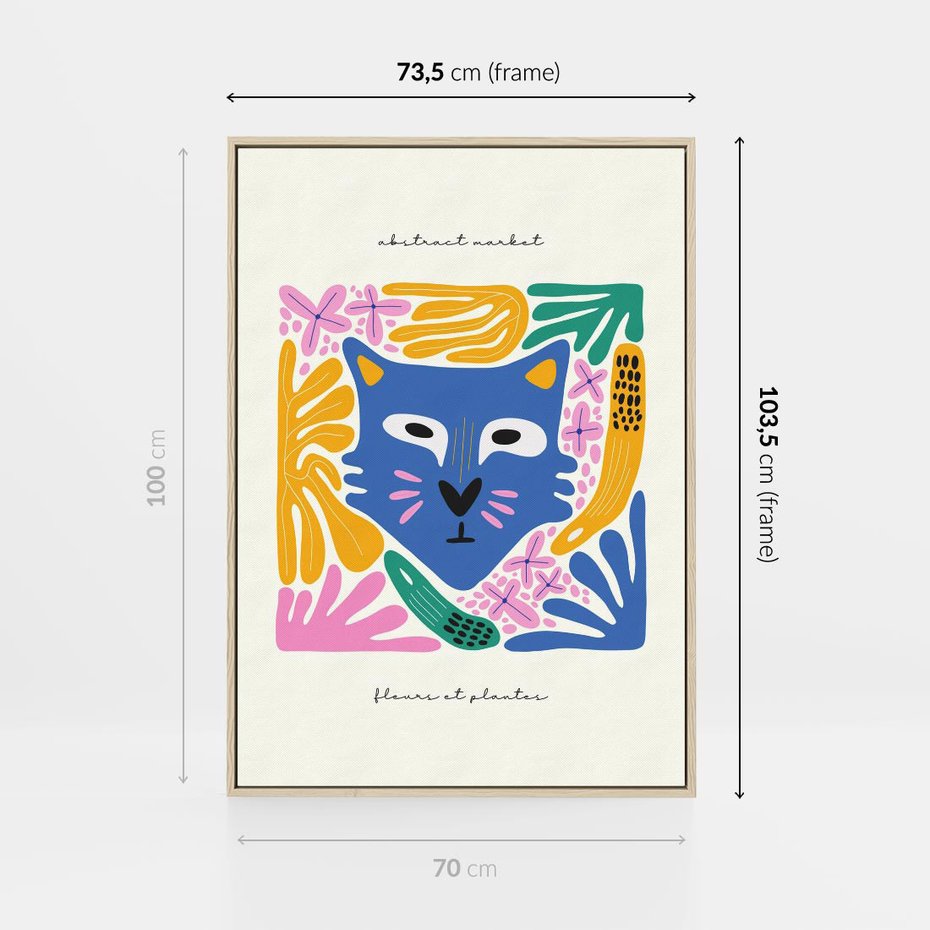 Obraz w ramie 70x100 - Kolorowe Spektrum - abstrakcyjny plakat, niebieski kot - rama drewno