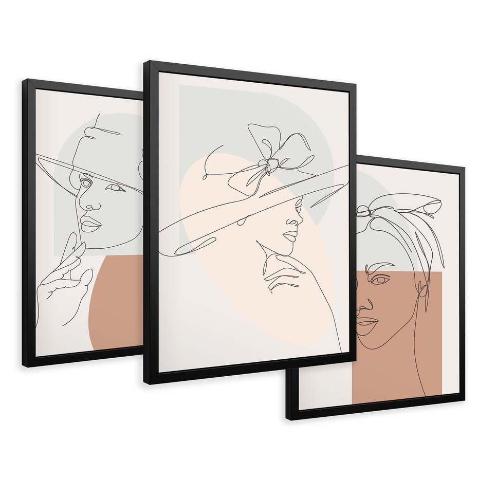 Zestaw obrazy w ramie 50x70 galeria - Minimalistyczne, nowoczesne, boho - rama czarna