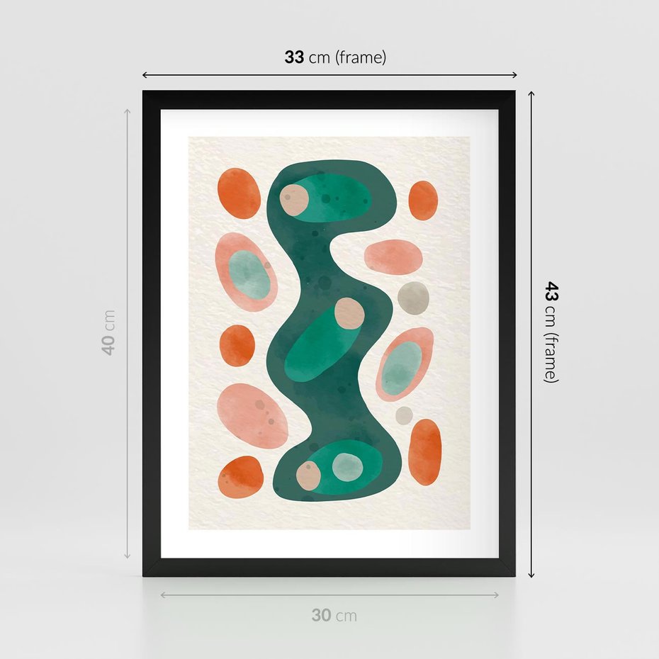 Plakat w ramie 30x40 - Wewnętrzne Spektrum - abstrakcyjne formy, dominujący kolor zielony - rama czarna