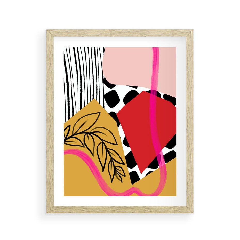 Plakat w ramie 40x50 - Wnętrza Form - abstrakcyjna kompozycja, różne tekstury - rama drewno