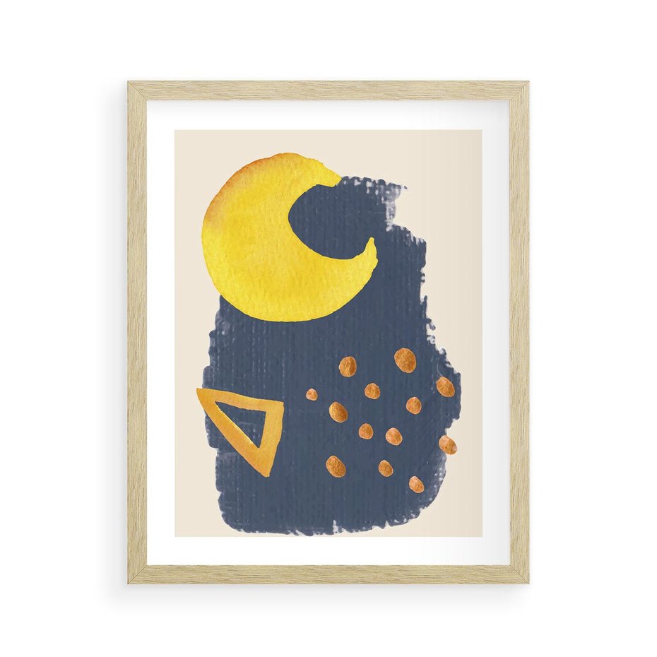 Plakat w ramie 40x50 - Migocące Nocne Barwy - abstrakcyjna akwarelowa plama, granatowa - rama drewno