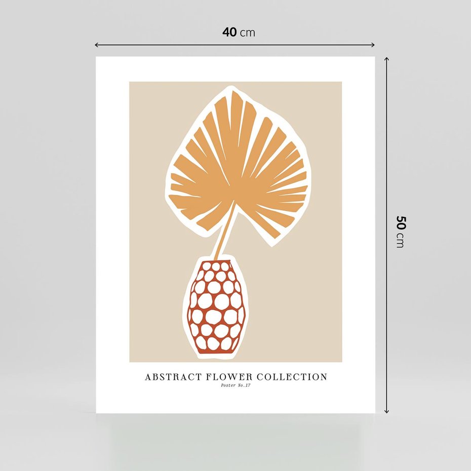 Plakat bez ramy 40x50 - Kwiatowa Kreatywność - tropikalny liść w wazonie, typografia