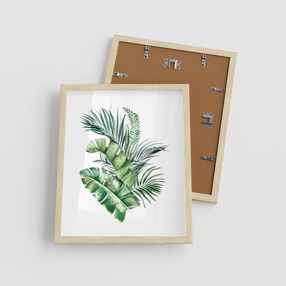 Plakat w ramie 40x50 - Piękno Złotej Rośliny - złote, liście - rama drewno