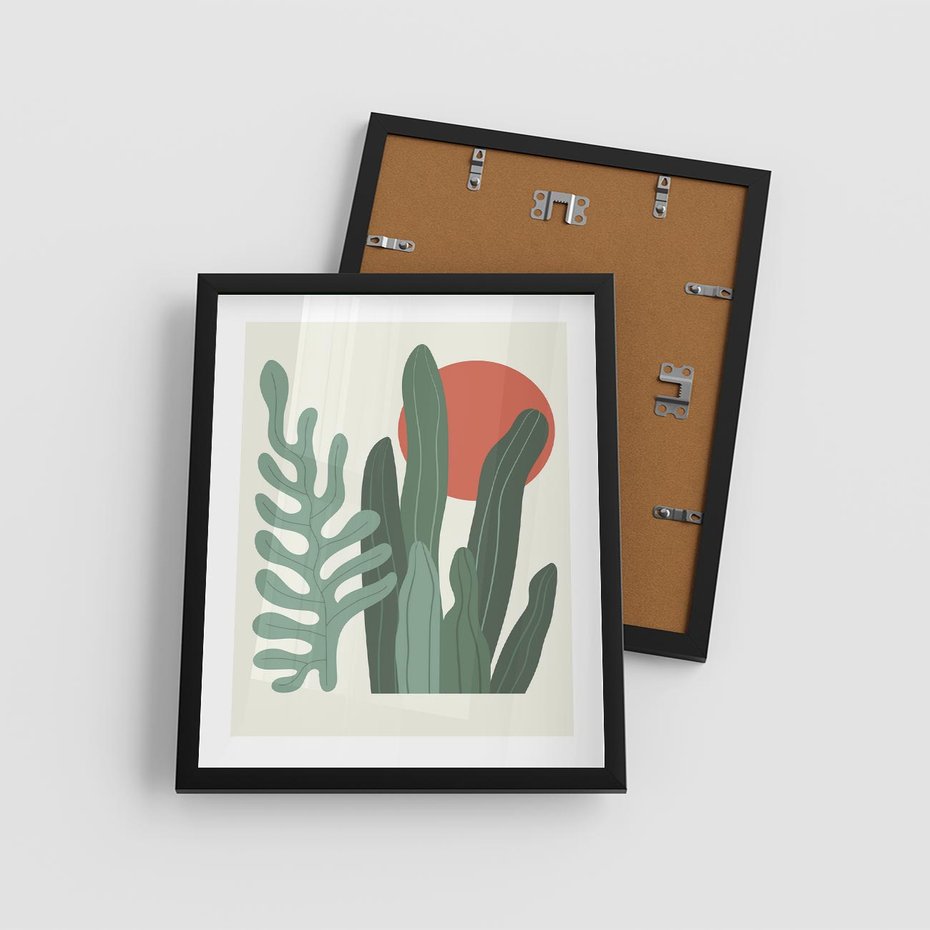 Plakat w ramie 40x50 - Graficzna Harmonia: Liście i Rośliny na Plakacie - liście, grafika - rama czarna