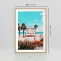 Plakat w ramie 50x70 - Plaża, Palmy i Spokój Miami - budka ratownika, plaża Miami - rama drewno