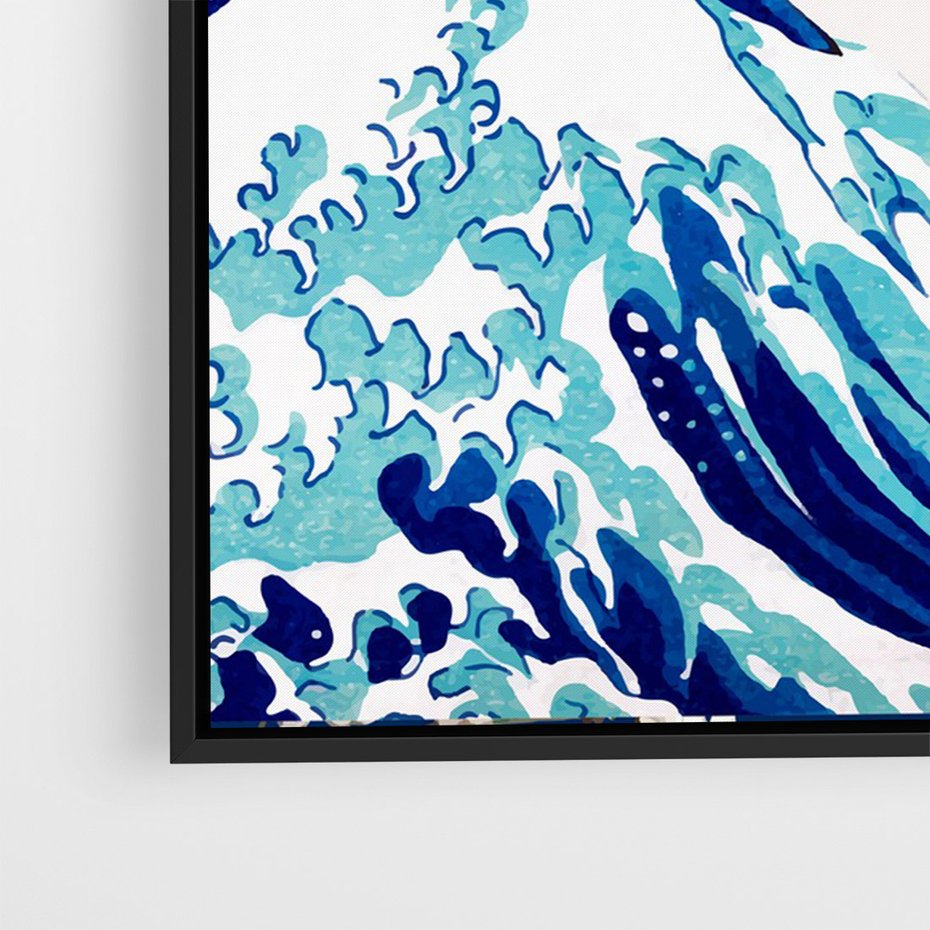 Obraz w ramie 50x70 - Fala Japandi - wielka fala w Kaganawie, obraz Hokusai - rama czarna