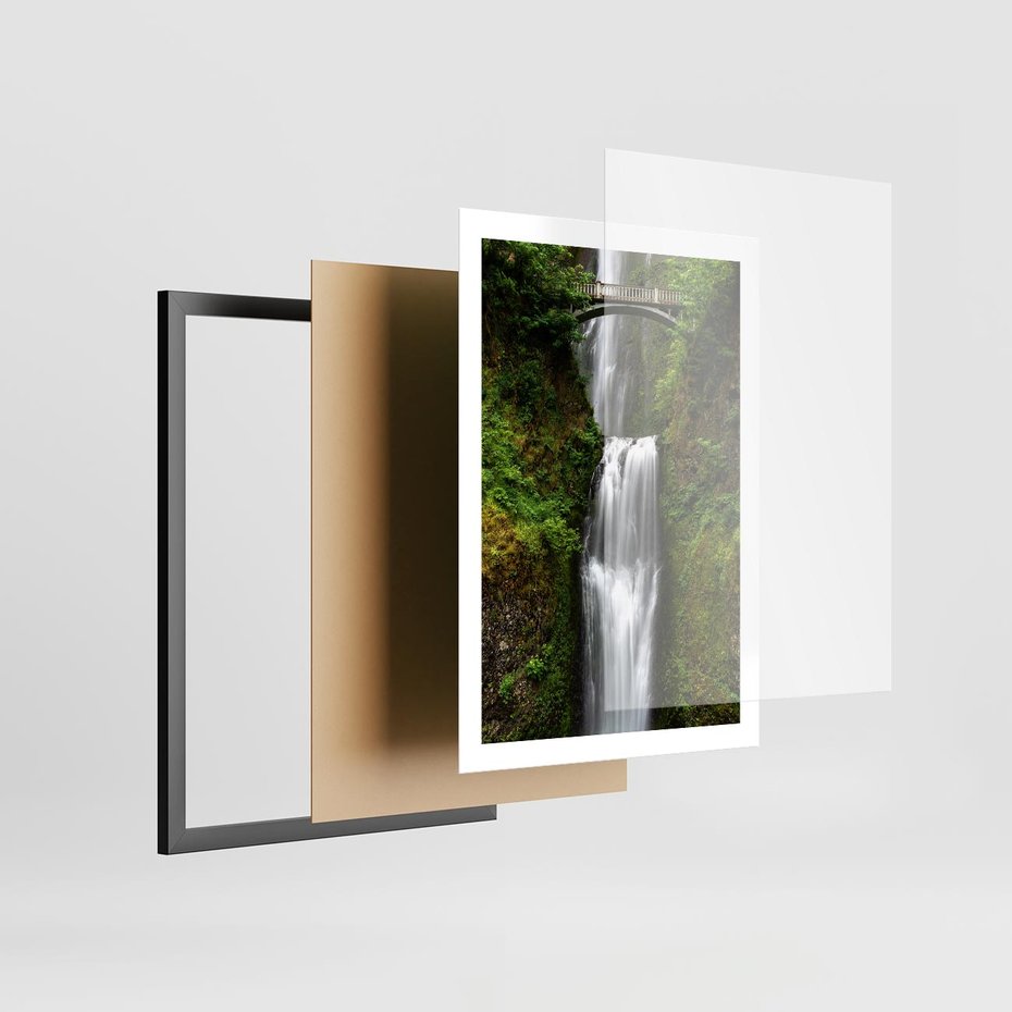 Plakat w ramie 50x70 - Siła i Urok Natury - wodospad, las - rama czarna