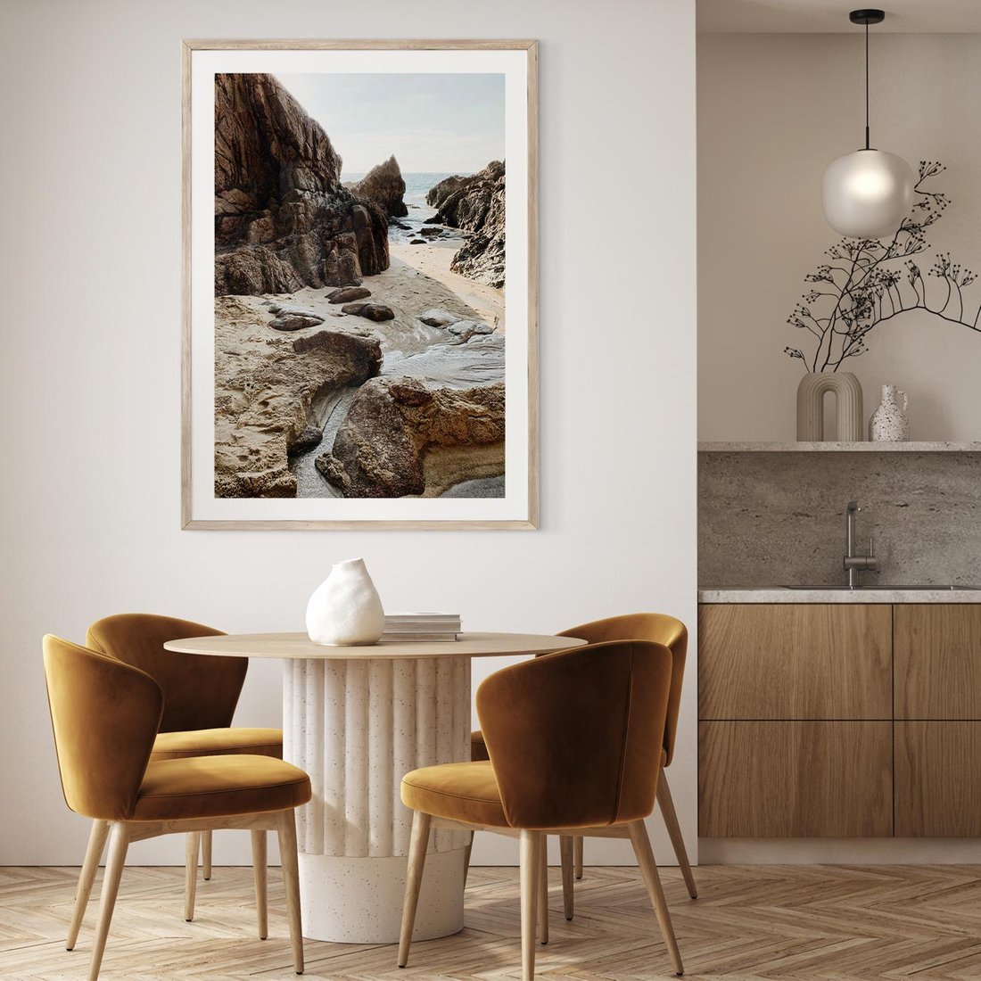 Plakat w ramie 40x50 - Morze i Klify - skalista plaża, krajobraz morski - rama drewno