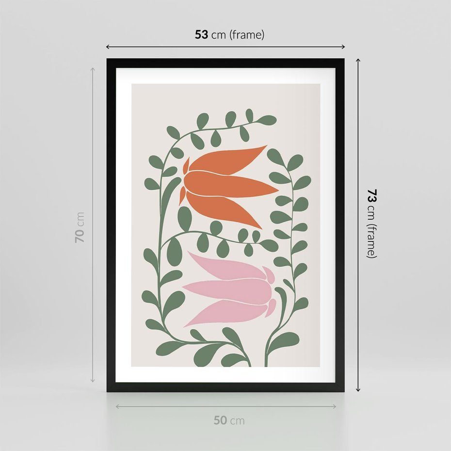 Plakat w ramie 50x70 - Rozkwitające Kontury - plakat, kwiaty - rama czarna