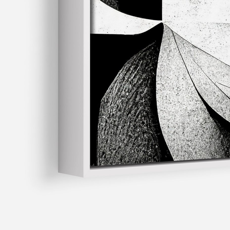 Obraz w ramie 80x120 - Harmonia świateł i cieni - abstrakcja czarno biała, geometria - rama biała