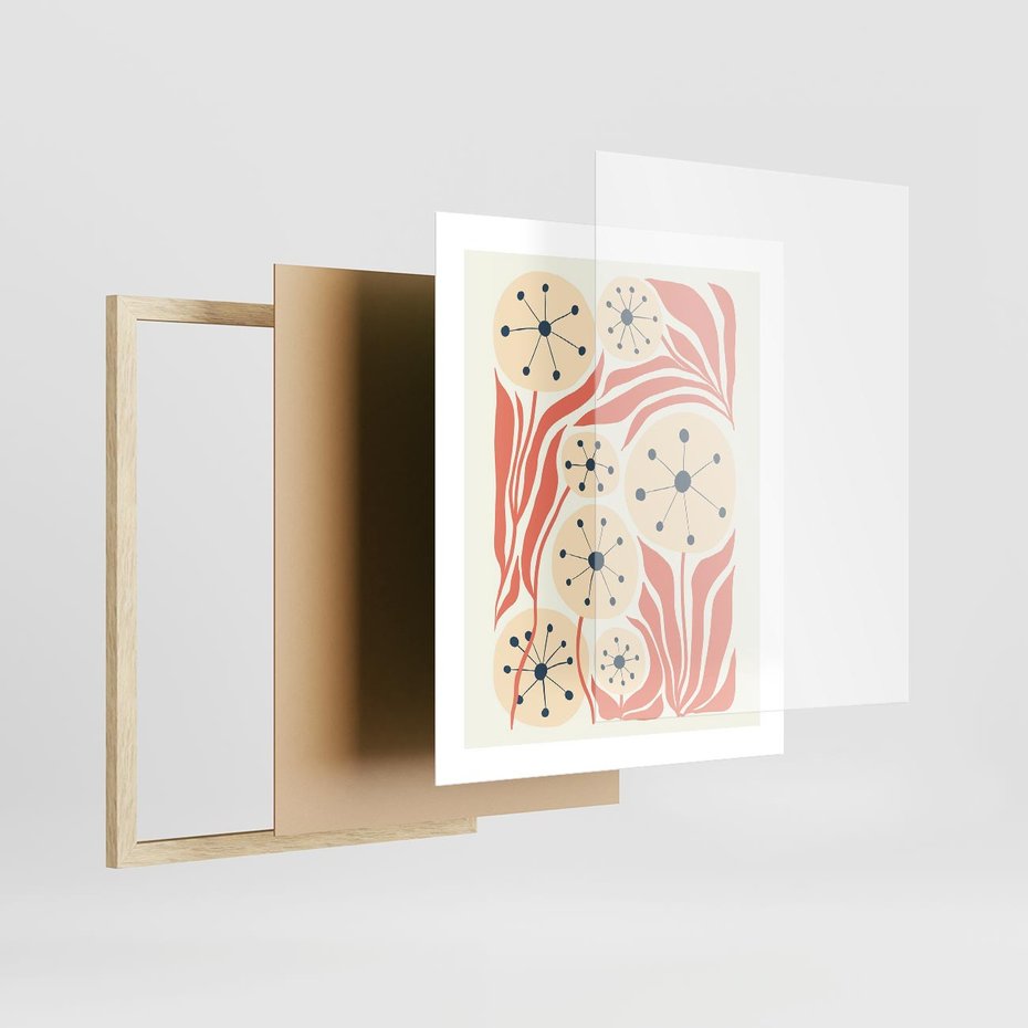 Plakat w ramie 40x50 - Impresje Harmonii - abstrakcyjne kwiaty, rośliny - rama drewno