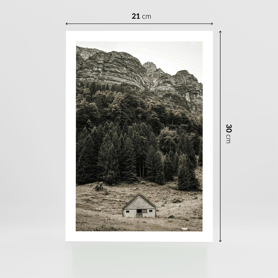 Plakat bez ramy 21x30 - Dom w Odcieniach Natury - domek w górach, góry