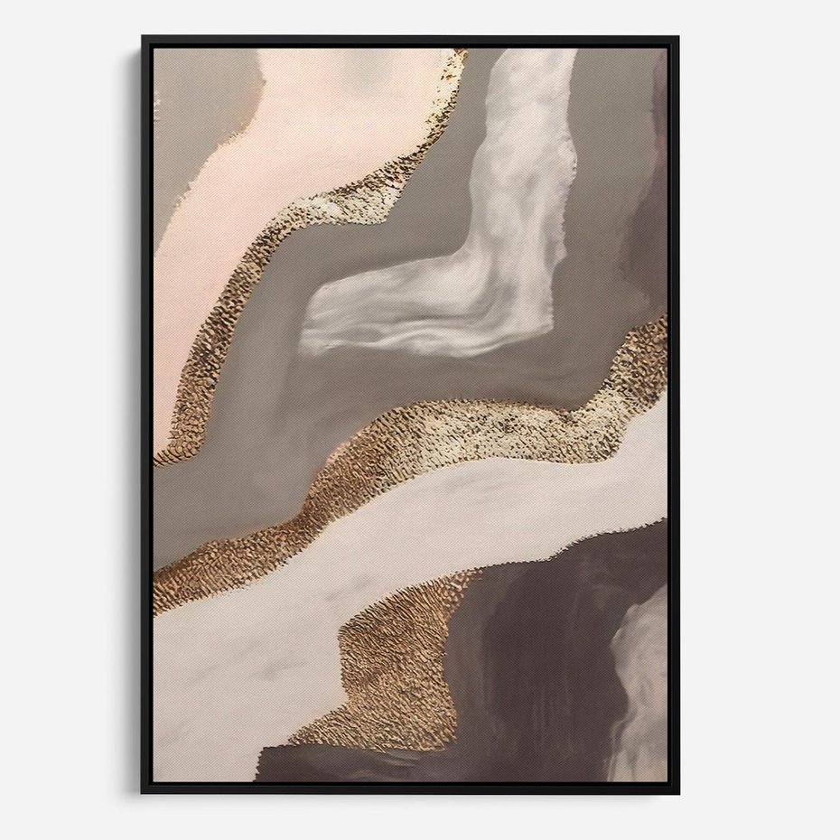 Obraz w ramie 70x100 - Płynne Fale - abstrakcja, neutralne kolory - rama czarna