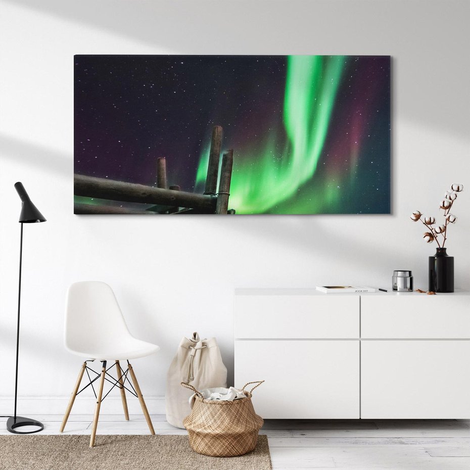 Obraz na płótnie 120x60 - Zorza polarna w tajemniczej nocnej przestrzeni - zorza, polarna