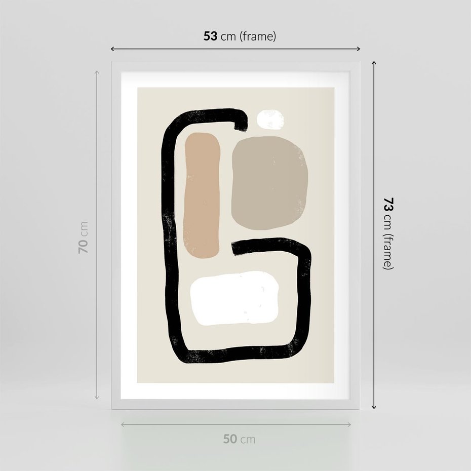 Plakat w ramie 50x70 - Kształtne Formy - geometryczne nieregularne kształty, nowoczesna kompozycja - rama biała
