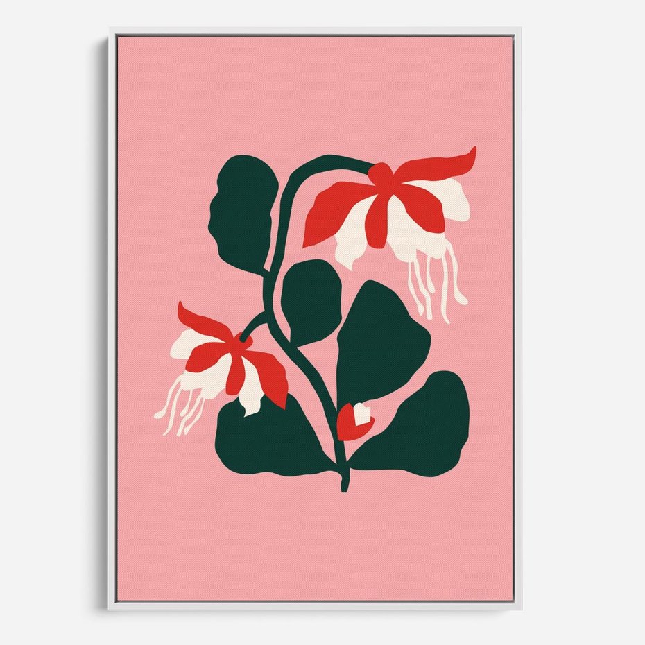 Obraz w ramie 80x120 - Migotliwa Kreatywność - abstrakcyjne kwiaty, różowe tło - rama biała