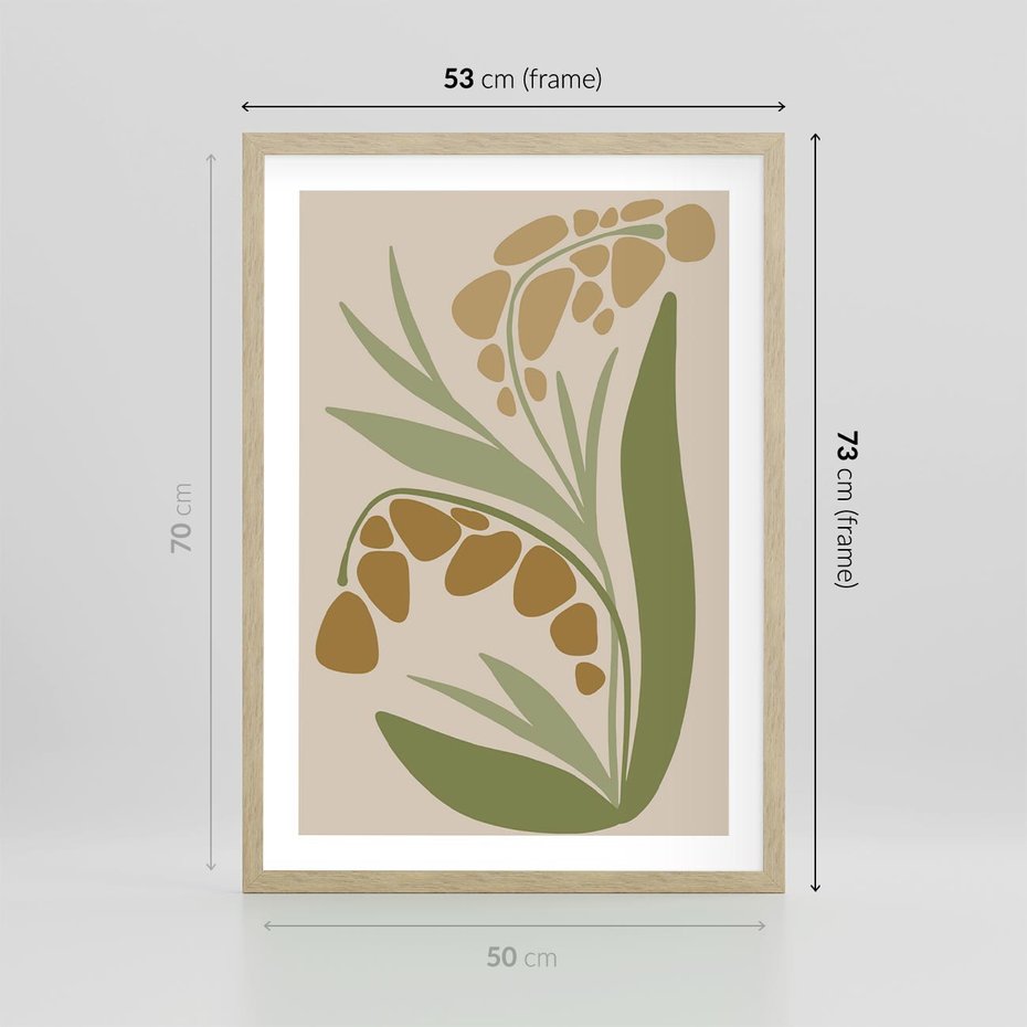 Plakat w ramie 50x70 - Minimalizm z Roślinami - nowoczesny plakat, roślinność - rama drewno
