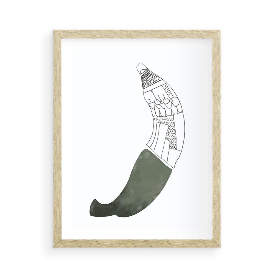 Plakat w ramie 50x70 - Rozkwitające Barwy Akwareli - minimalistyczny plakat, banan - rama drewno
