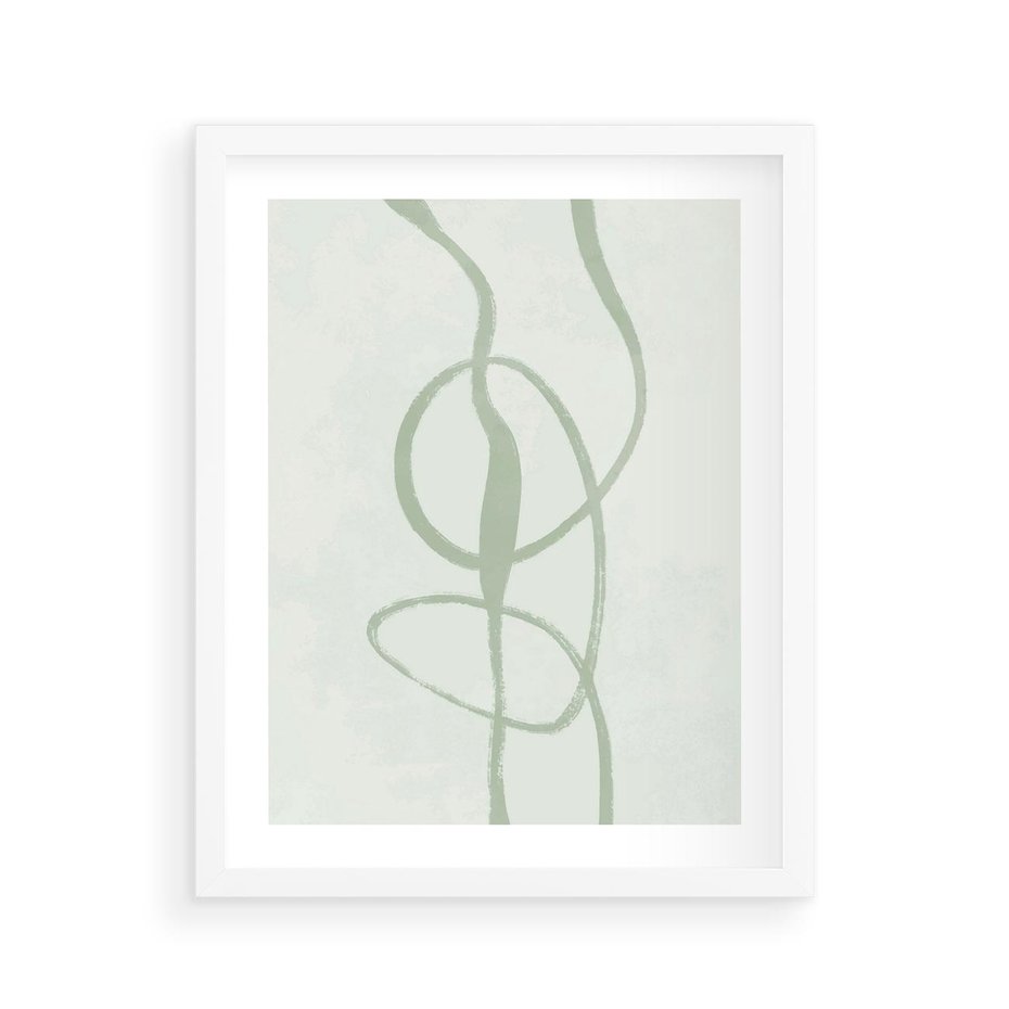Plakat w ramie 40x50 - Zieleń Wewnętrznej Harmonii - zielona abstrakcja, zgaszona zieleń - rama biała