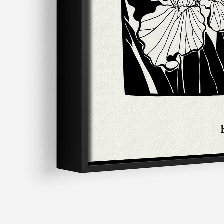 Obraz w ramie 70x100 - Spojrzenia na szkicowaną przeszłość - kwiaty, typografia - rama czarna