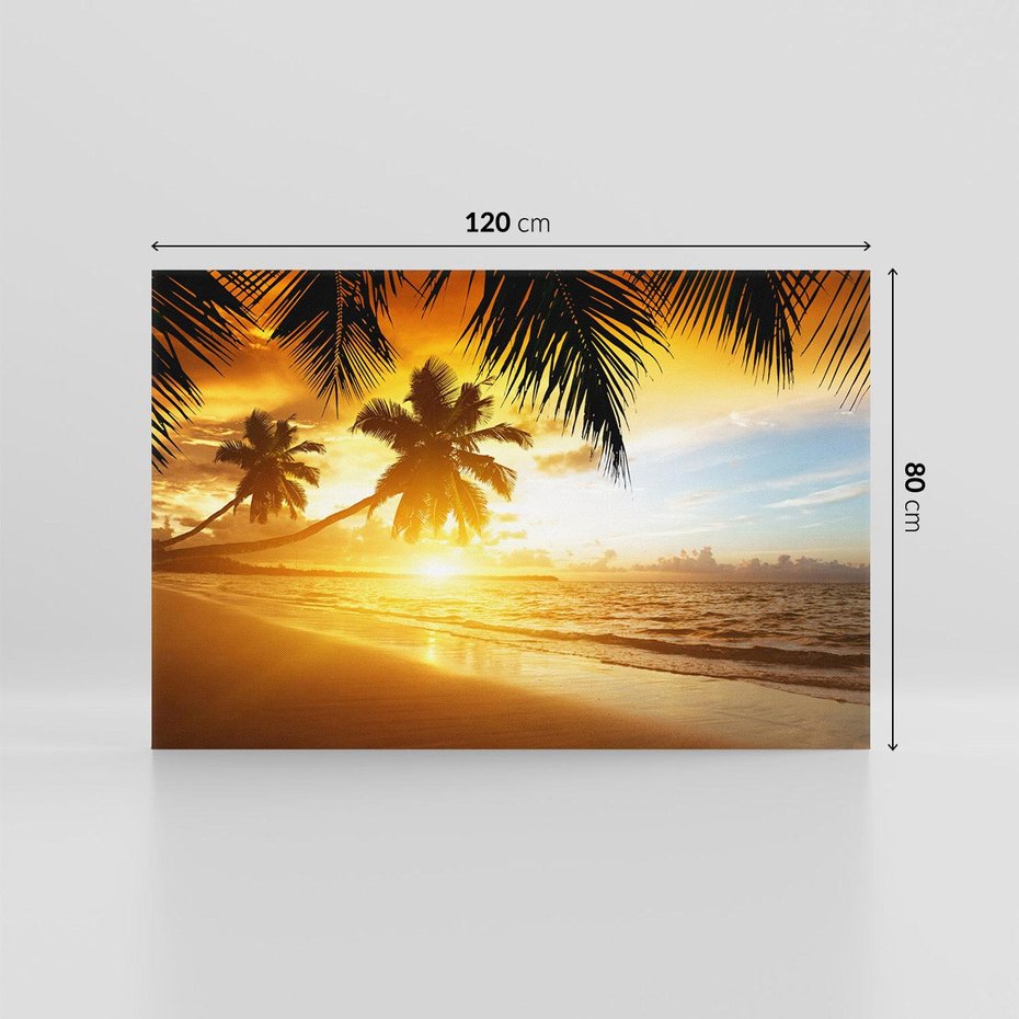 Obraz na płótnie 120x80 - Sielska plaża z palmami i morzem - plaża, morze