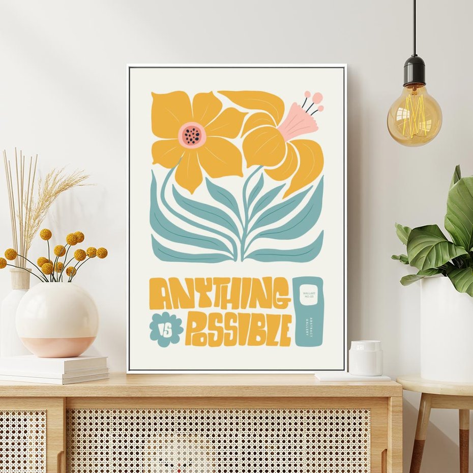 Obraz w ramie 70x100 - Kolorowa Harmonia - sztuka nowoczesna, pastelowe kwiaty - rama biała